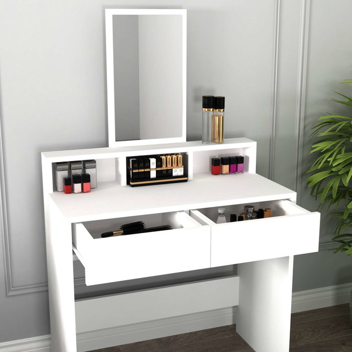 Hanah Home Luna Mesa de Maquillaje Blanca con Espejo